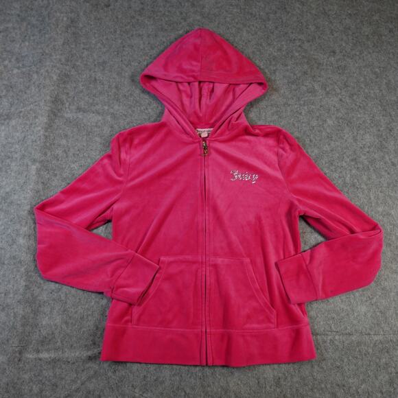 Juicy Couture Jackets & Blazers - Juicy Couture Jacket Womens Medium Velour Spellout Velvet Hoodie Y2K 90 Full Zip